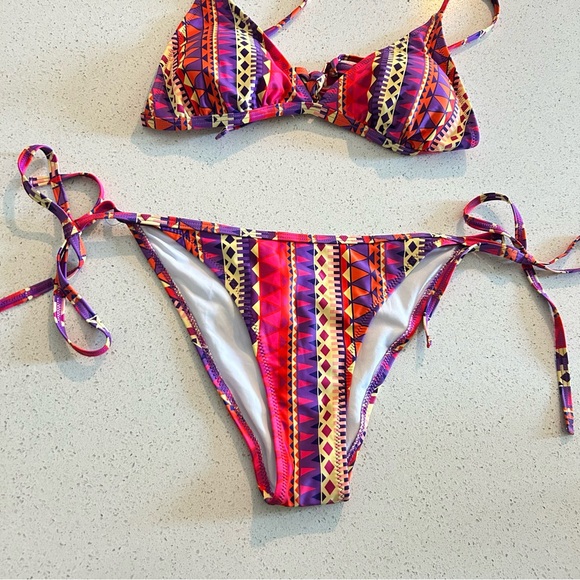 NEW Cupshe Bikini Set Large Aztec Tribal Boho Purple Pink Adjust Swim Top Bottom - Picture 5 of 10